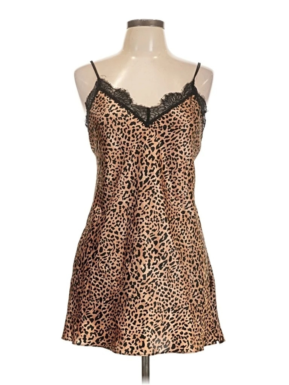 Leopard Lace Trim Slip Dress - Nude/Black